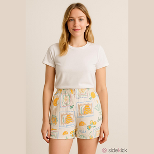 Paper Heart Linen Blend Shorts Large Buon Appetito Print